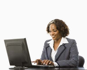 Businesswoman typing. employee at work kingdom of God